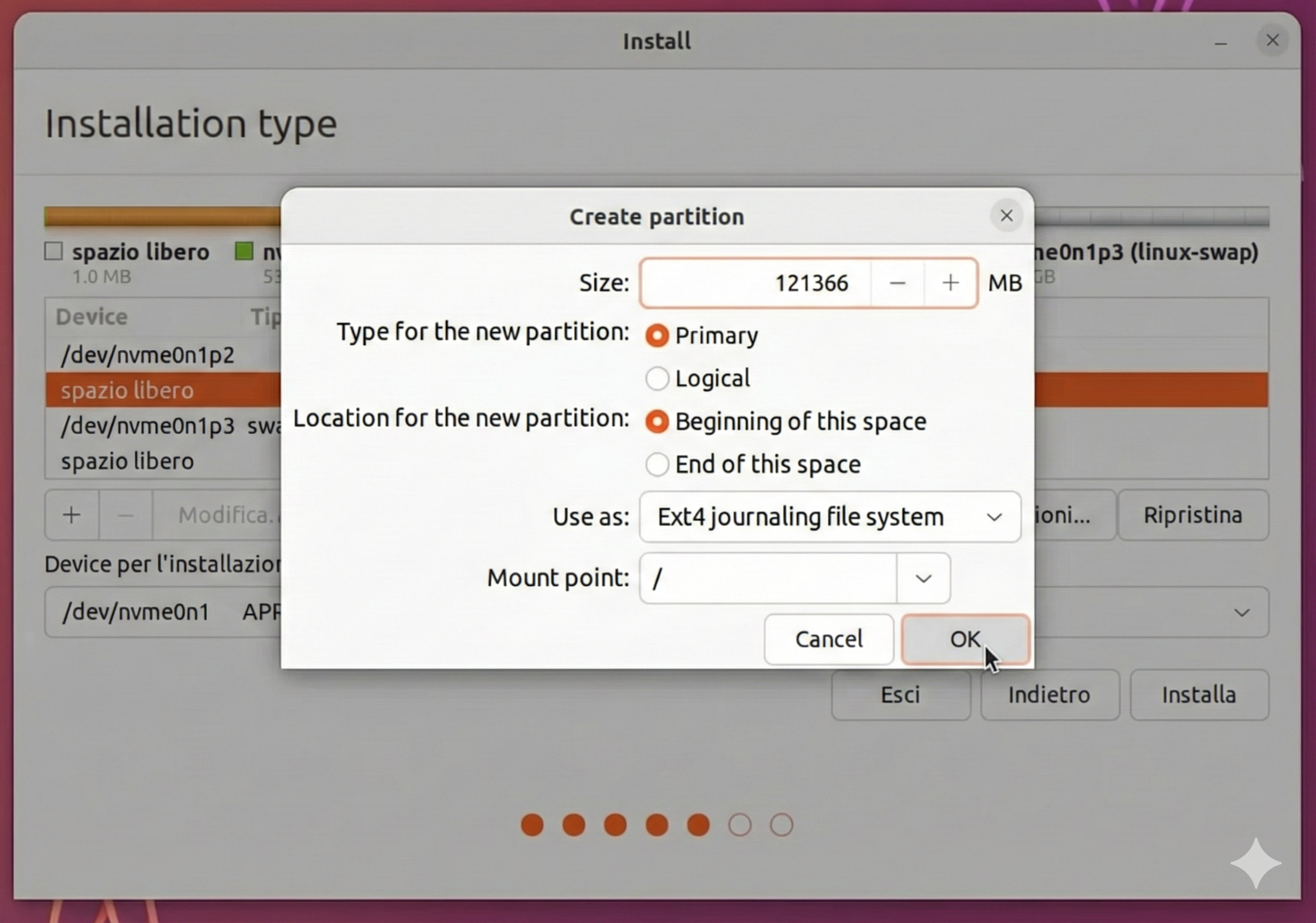 Creating the root Ext4 partition