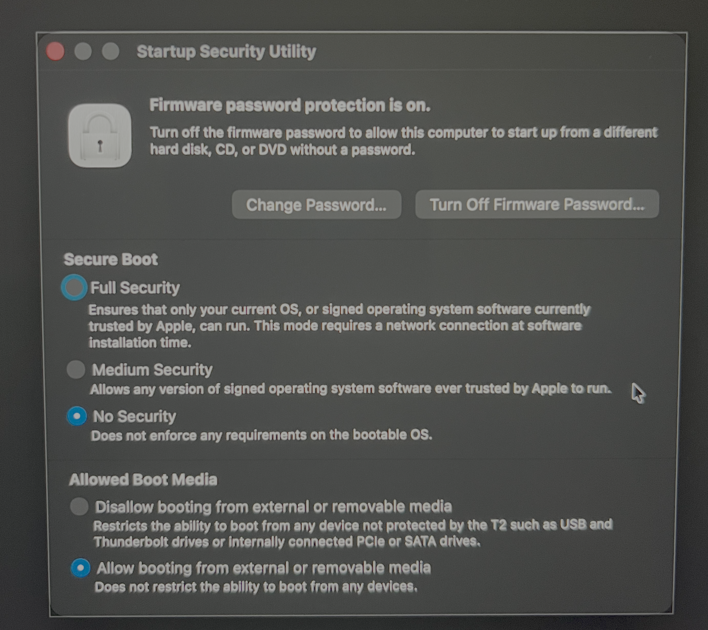 Startup Security Utility configuration