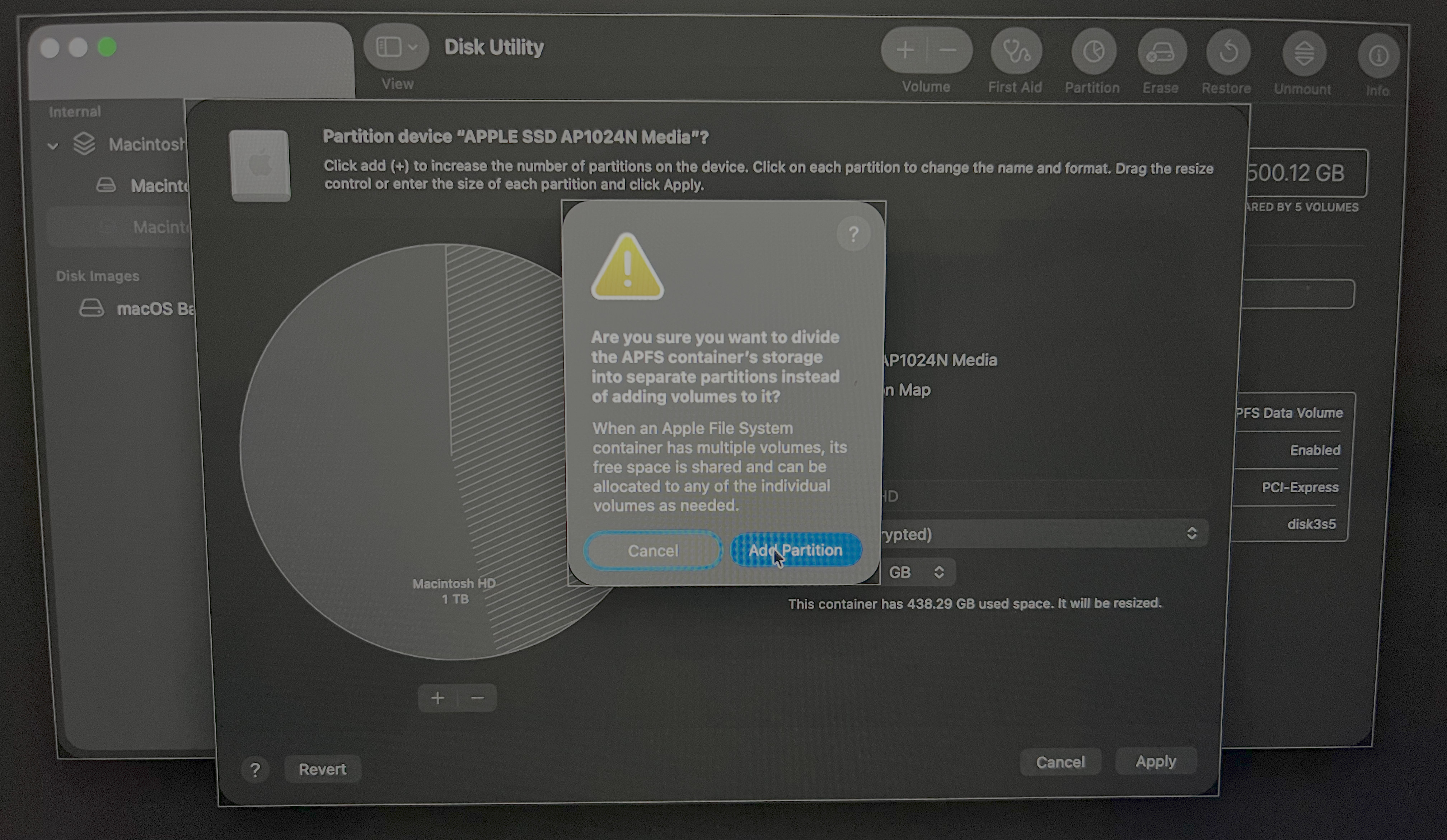 Selecting 'Add Partition'