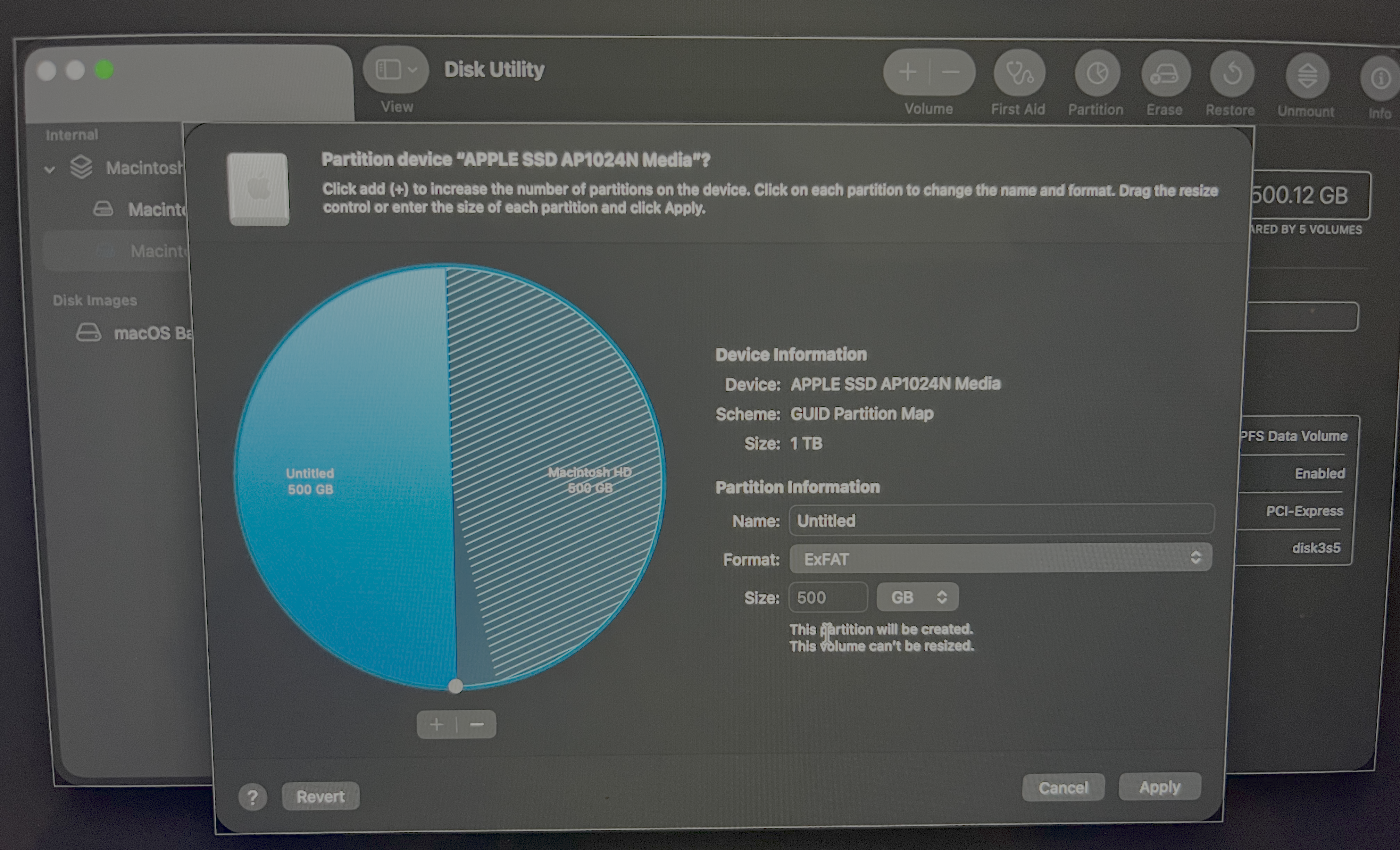 Setting partition size and format